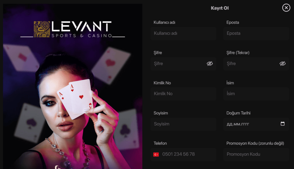 CasinoLevant kayıt işleminin önizlemesi 